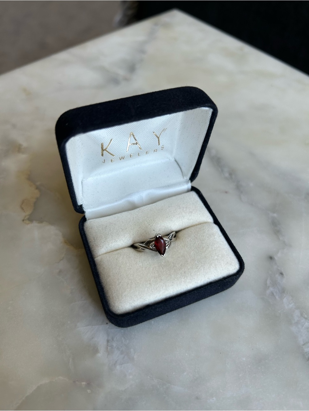 Kay Jewelers Silver Ring with Marquise Garnet - Red Stone - Picture 2 of 7